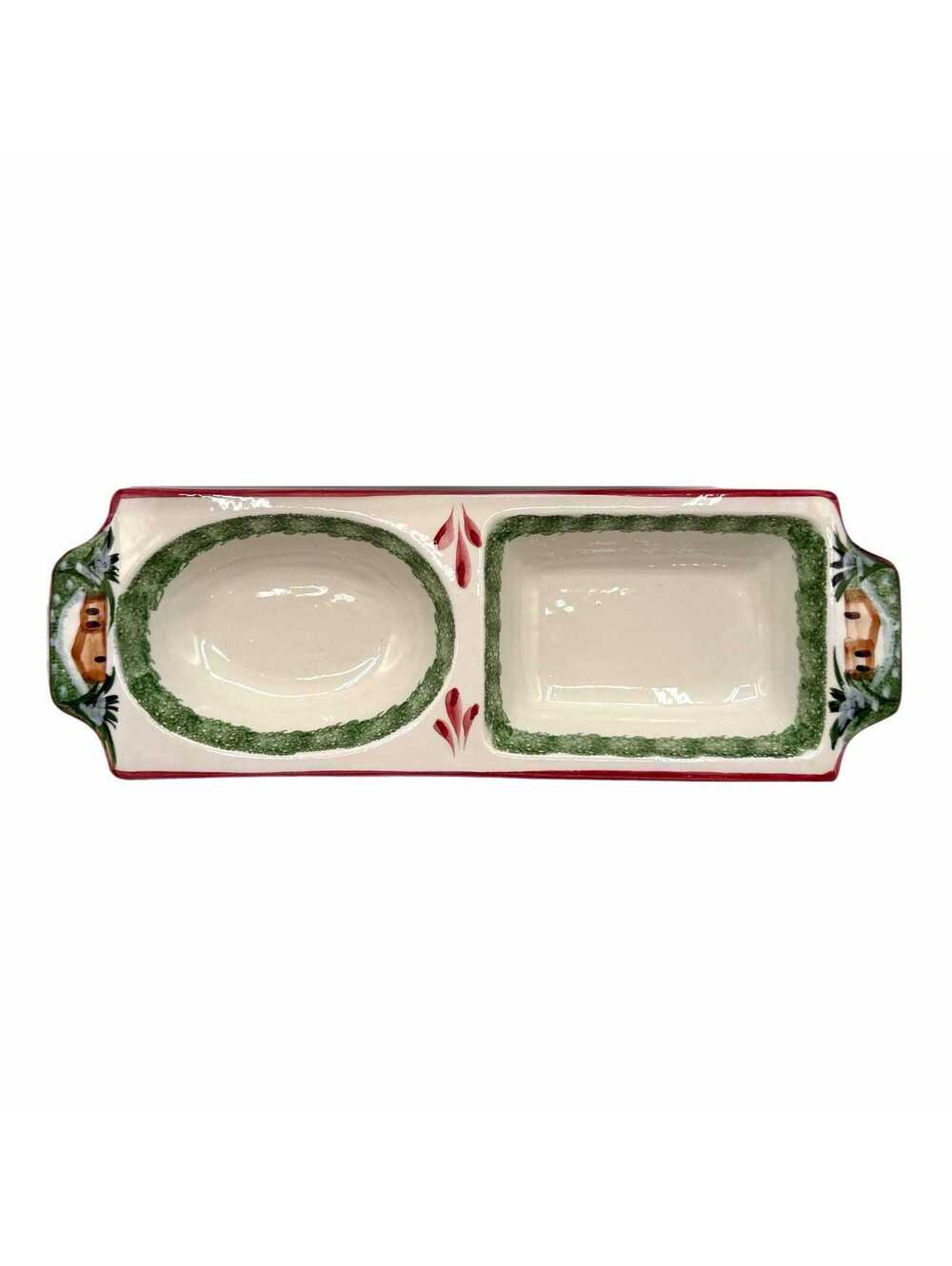 Vintage The Cellar “Log Cabin Christmas” 2-Part Relish Tray